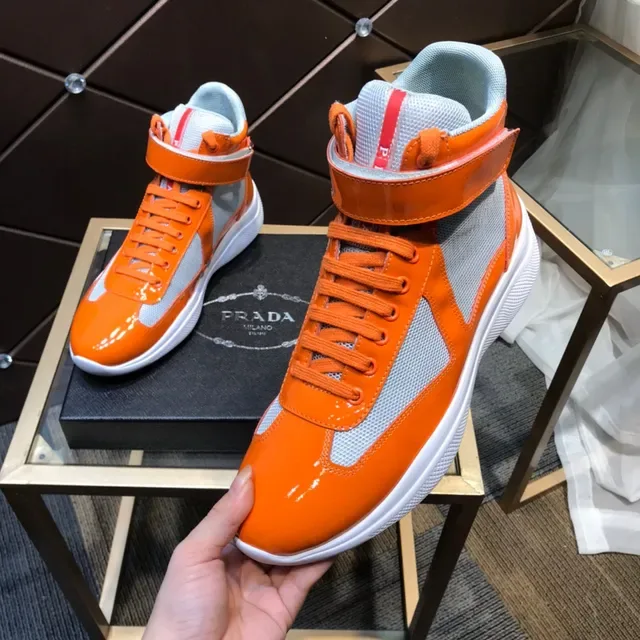 Orange Gray High-Top Patent Leather Overlay Sneakers 2