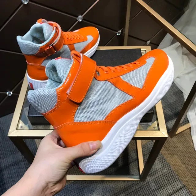 Orange Gray High-Top Patent Leather Overlay Sneakers 4