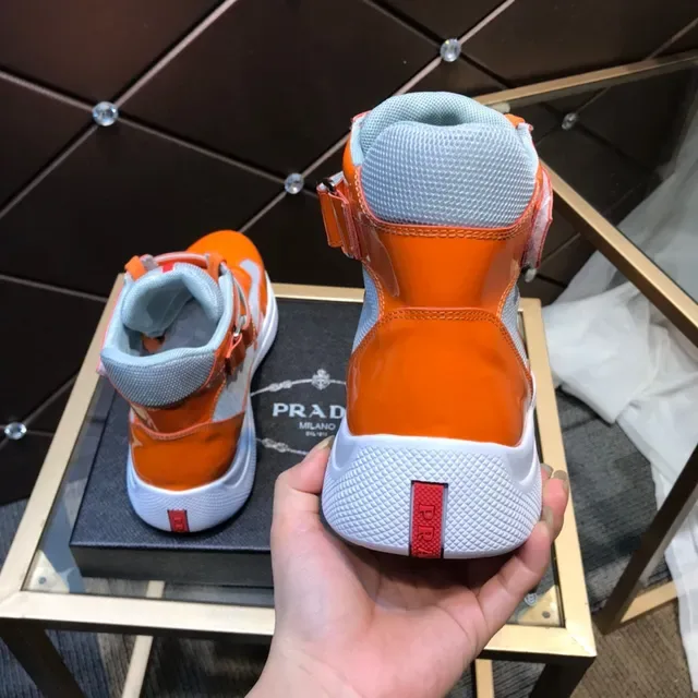 Orange Gray High-Top Patent Leather Overlay Sneakers 5