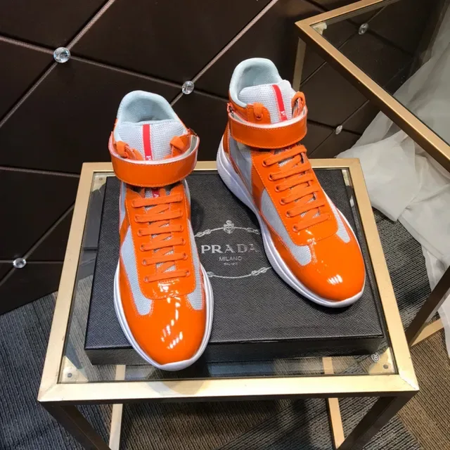 Orange Gray High-Top Patent Leather Overlay Sneakers 6