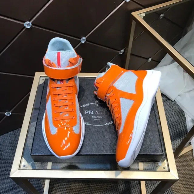 Orange Gray High-Top Patent Leather Overlay Sneakers 7