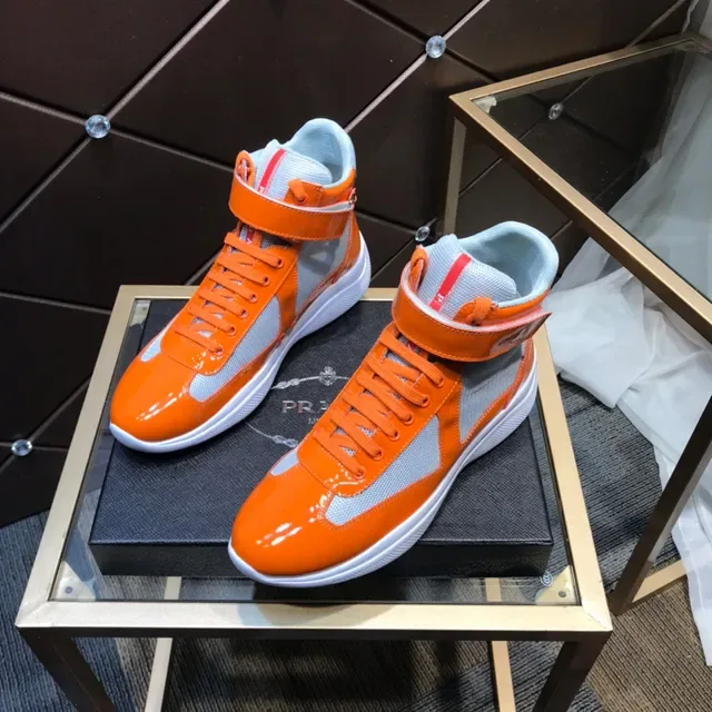Orange Gray High-Top Patent Leather Overlay Sneakers 8