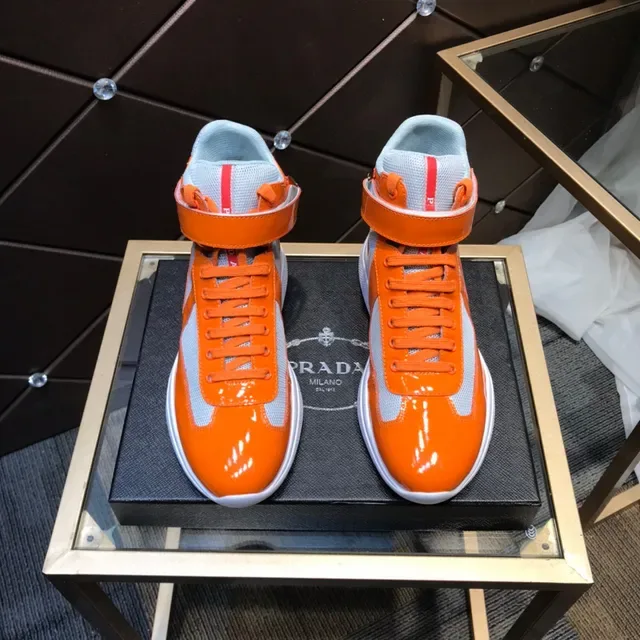 Orange Gray High-Top Patent Leather Overlay Sneakers 9