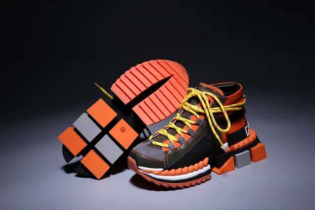 Orange Green High-Top Sole Chunky Sneakers 4