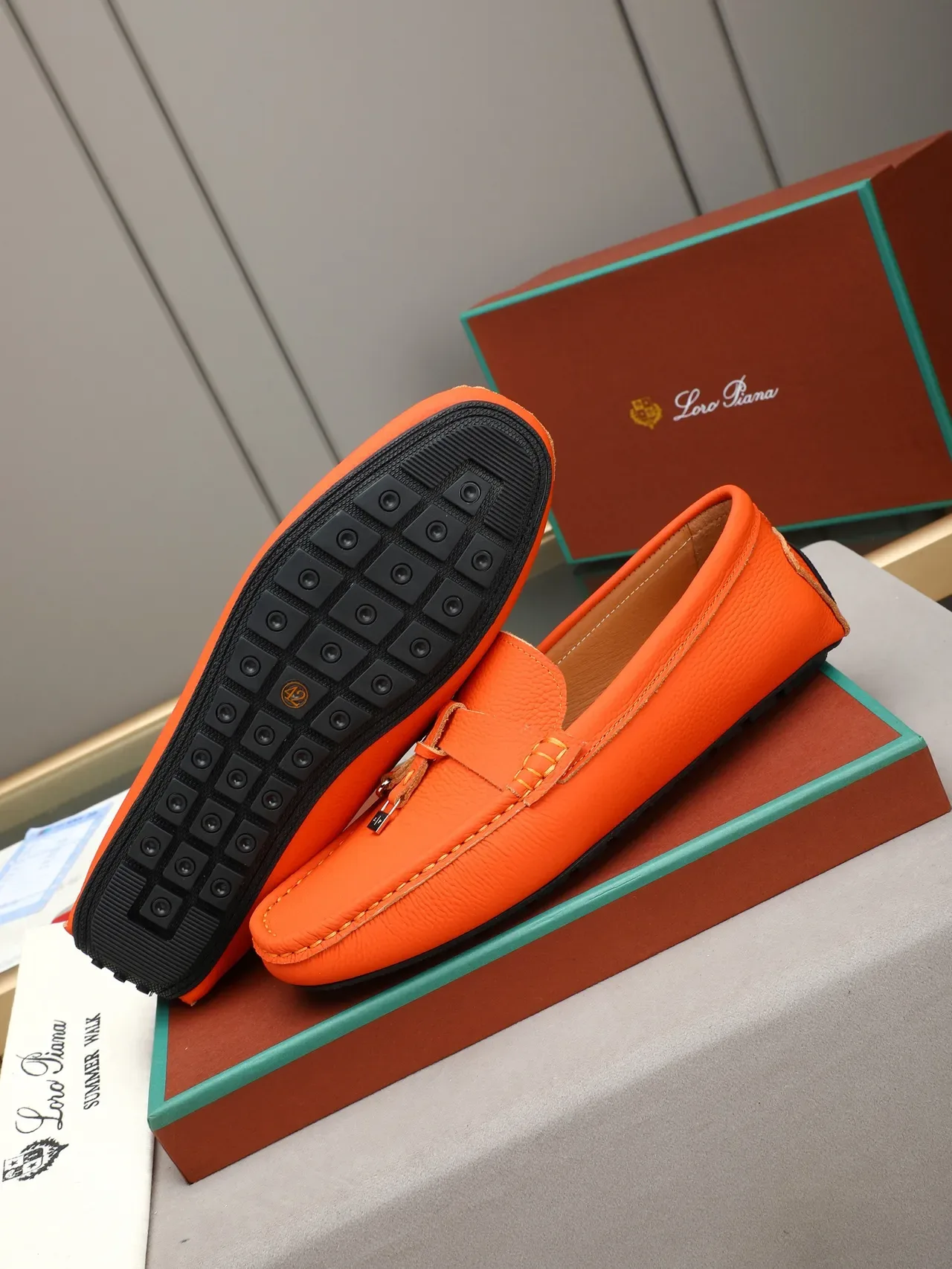 Orange Pebbled Leather Tassel Loafer 5