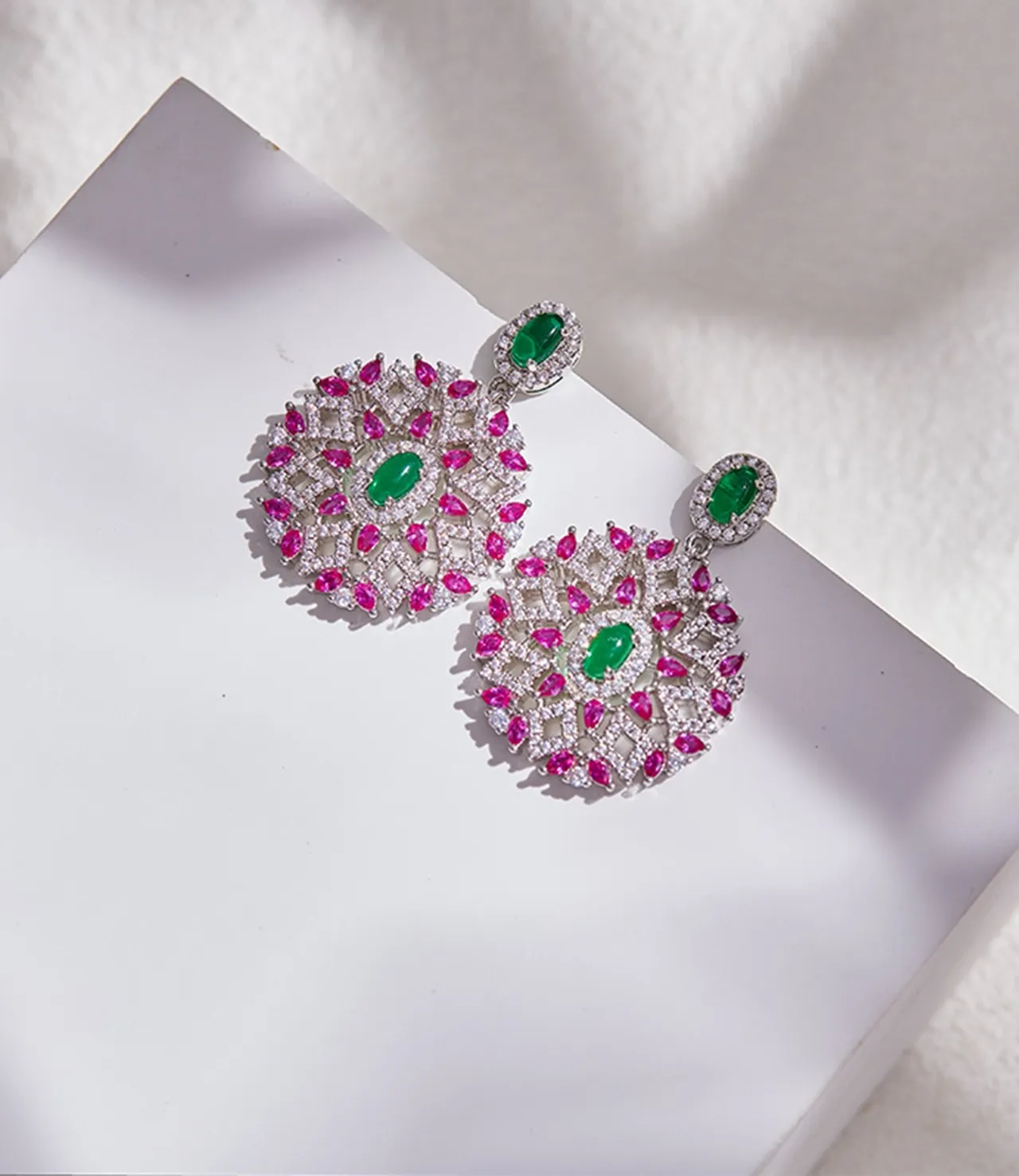 Ornate Green and Pink Gemstone Filigree Drop Earrings 7