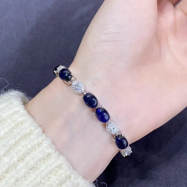Oval and Pear-Shaped Blue and Clear Gemstone Link Bracelet 2