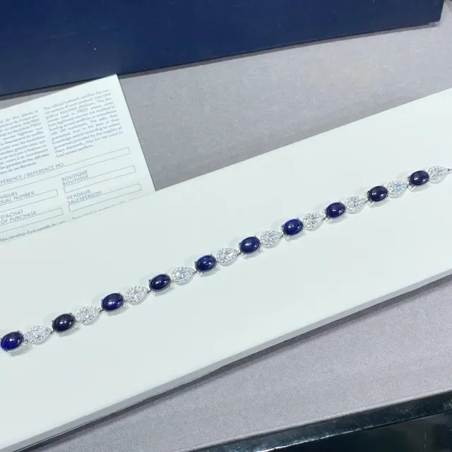 Oval and Pear-Shaped Blue and Clear Gemstone Link Bracelet 6