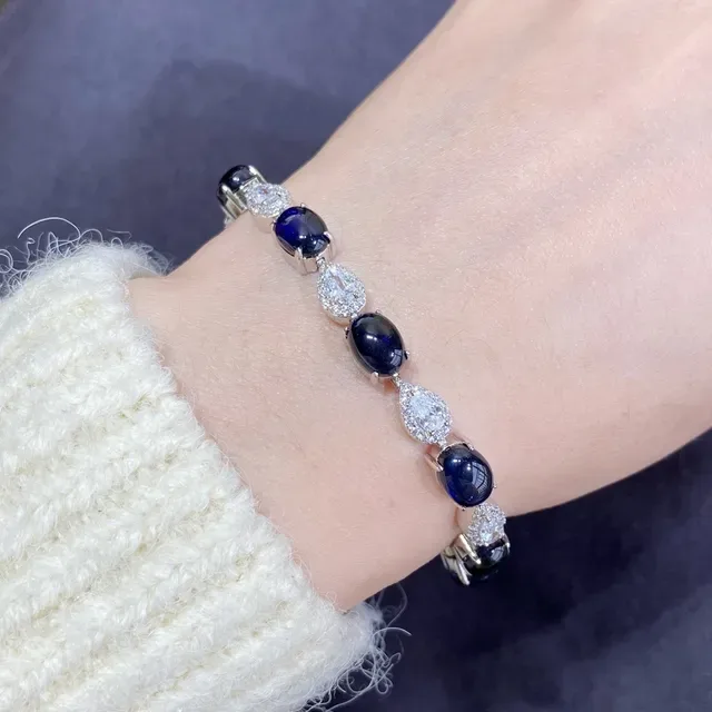 Oval and Pear-Shaped Blue and Clear Gemstone Link Bracelet 7