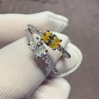 Oval-Cut Yellow and White Gemstone Pavé Diamond Rings