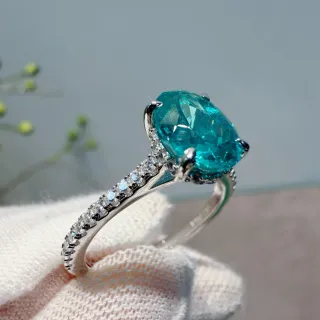 Oval Teal Gemstone Pavé Diamond Ring