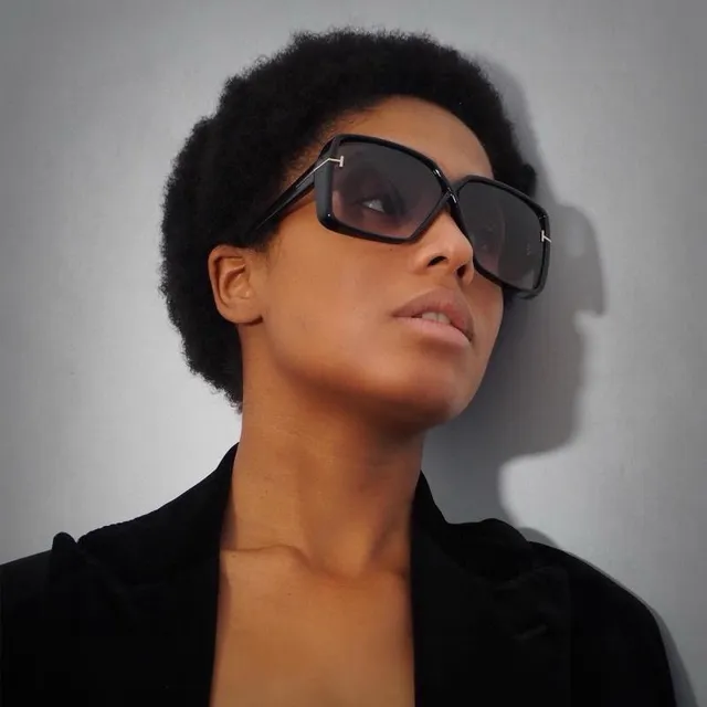 Oversized Rectangular Black Gradient Lens Sunglasses 2