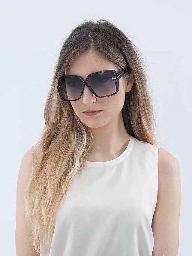 Oversized Rectangular Black Gradient Lens Sunglasses 8