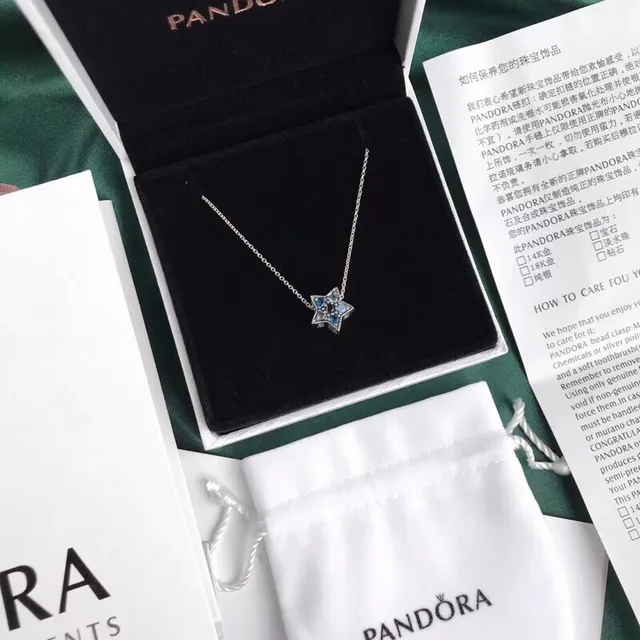 Pandora Silver Blue Star-Shaped Pendant Cubic Zirconia Necklace 2