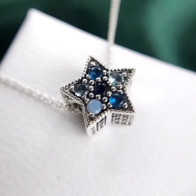 Pandora Silver Blue Star-Shaped Pendant Cubic Zirconia Necklace 4
