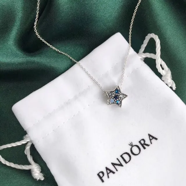 Pandora Silver Blue Star-Shaped Pendant Cubic Zirconia Necklace 5