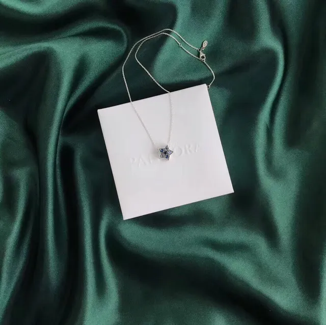 Pandora Silver Blue Star-Shaped Pendant Cubic Zirconia Necklace 6