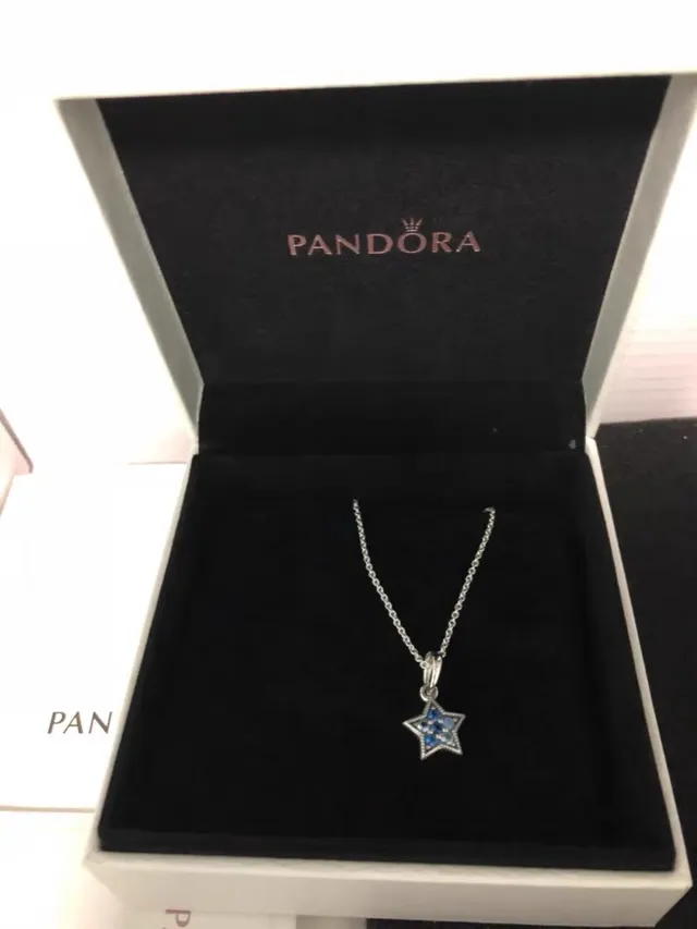 Pandora Silver Blue Star-Shaped Pendant Necklace 2