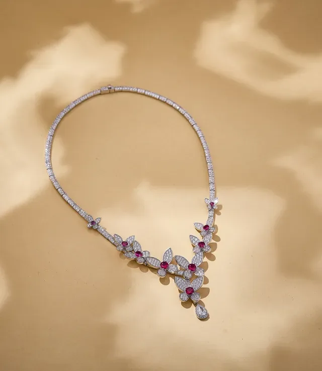Pavé-Set Floral Motif V-Drop Necklace 8