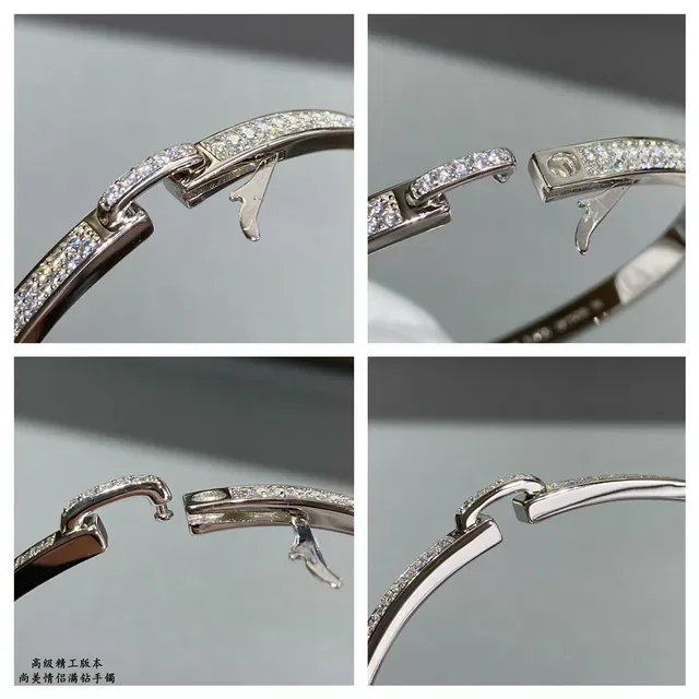 Pave-Set Rectangular Hinged Bangle Bracelet 4
