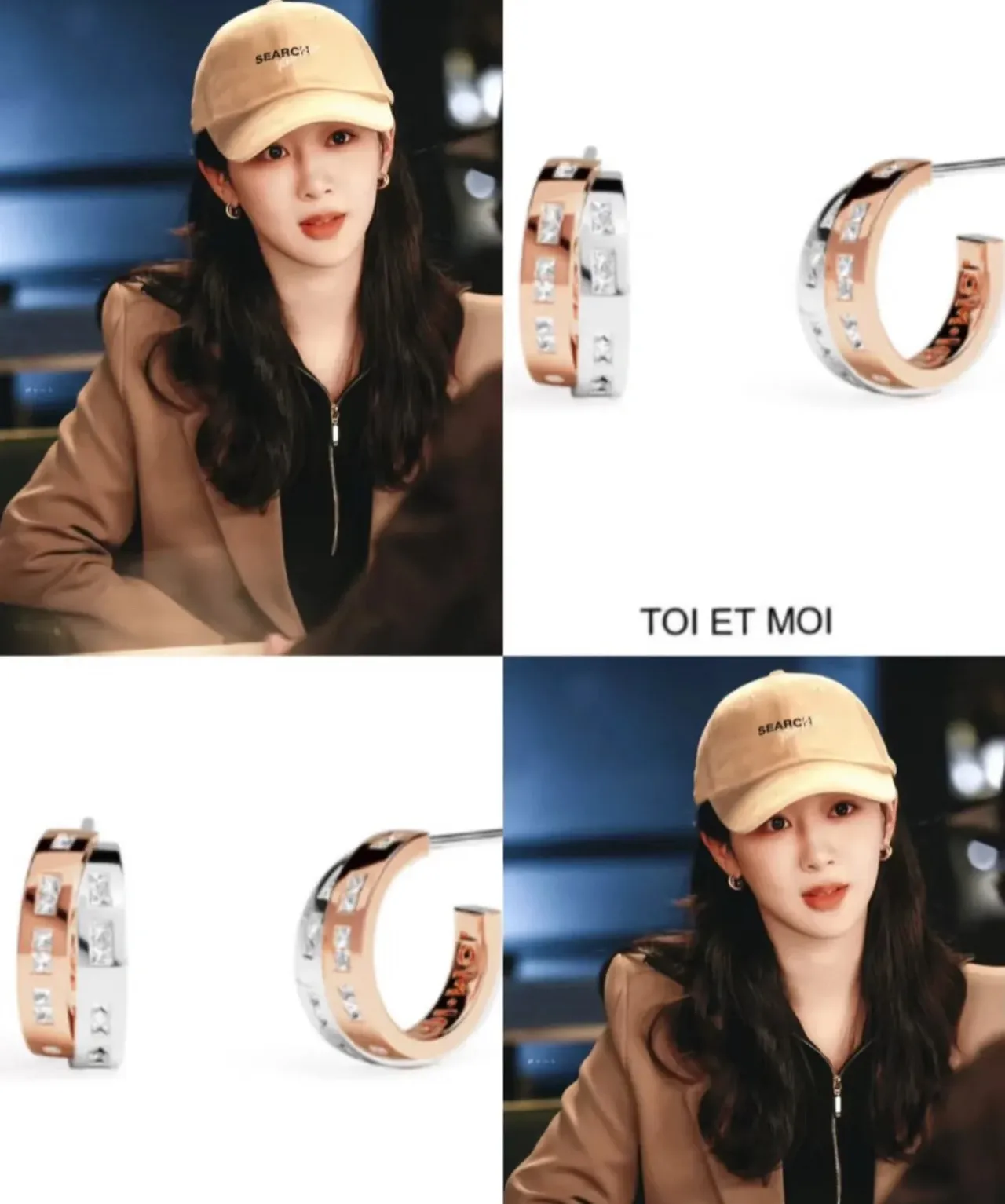 Pavé-Set Two-Tone Small Hoop Earrings 2