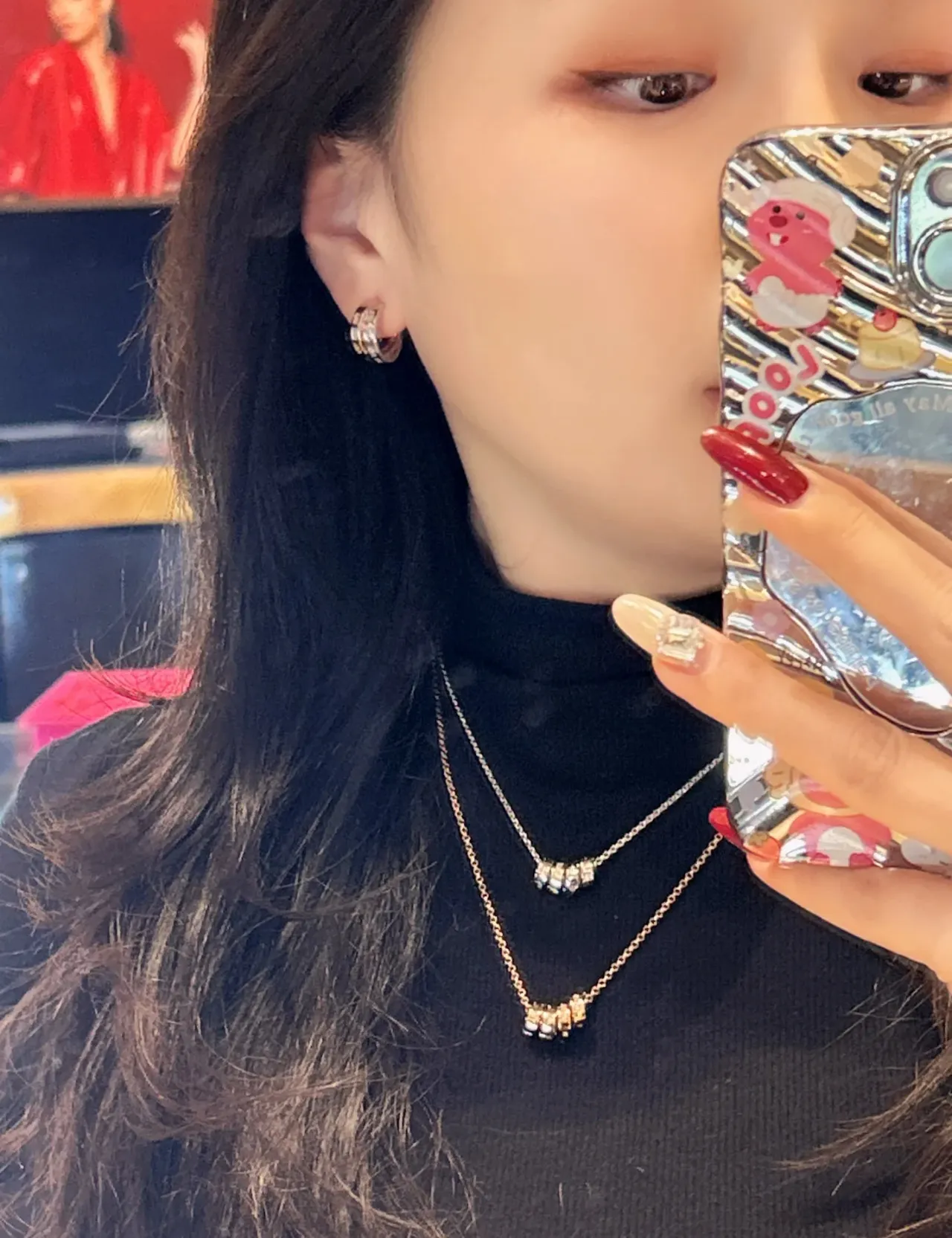 Pavé-Set Two-Tone Small Hoop Earrings 4