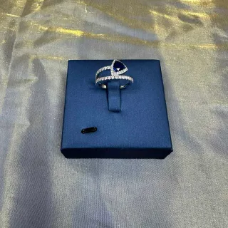 Pear-Cut Blue Gem Double-Band Pavé Diamond Ring