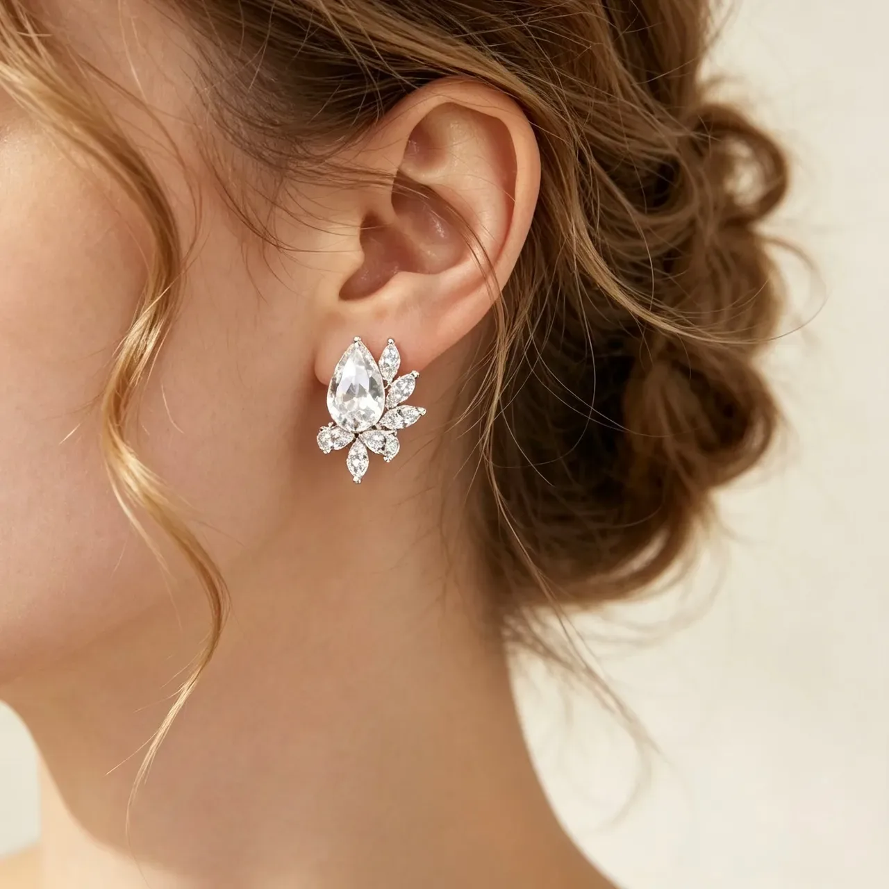 Pear-Cut Green Gemstone Floral Halo Earrings 3