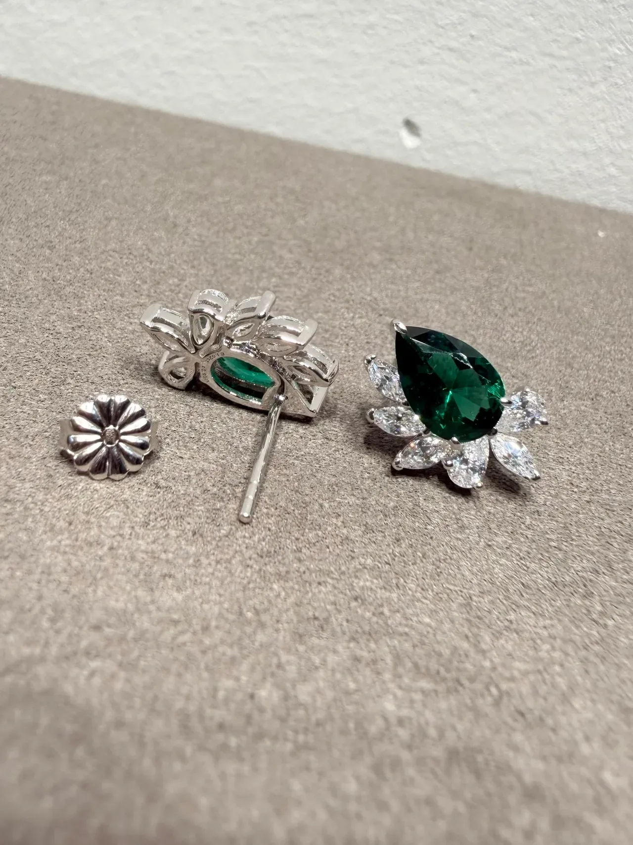Pear-Cut Green Gemstone Floral Halo Earrings 6