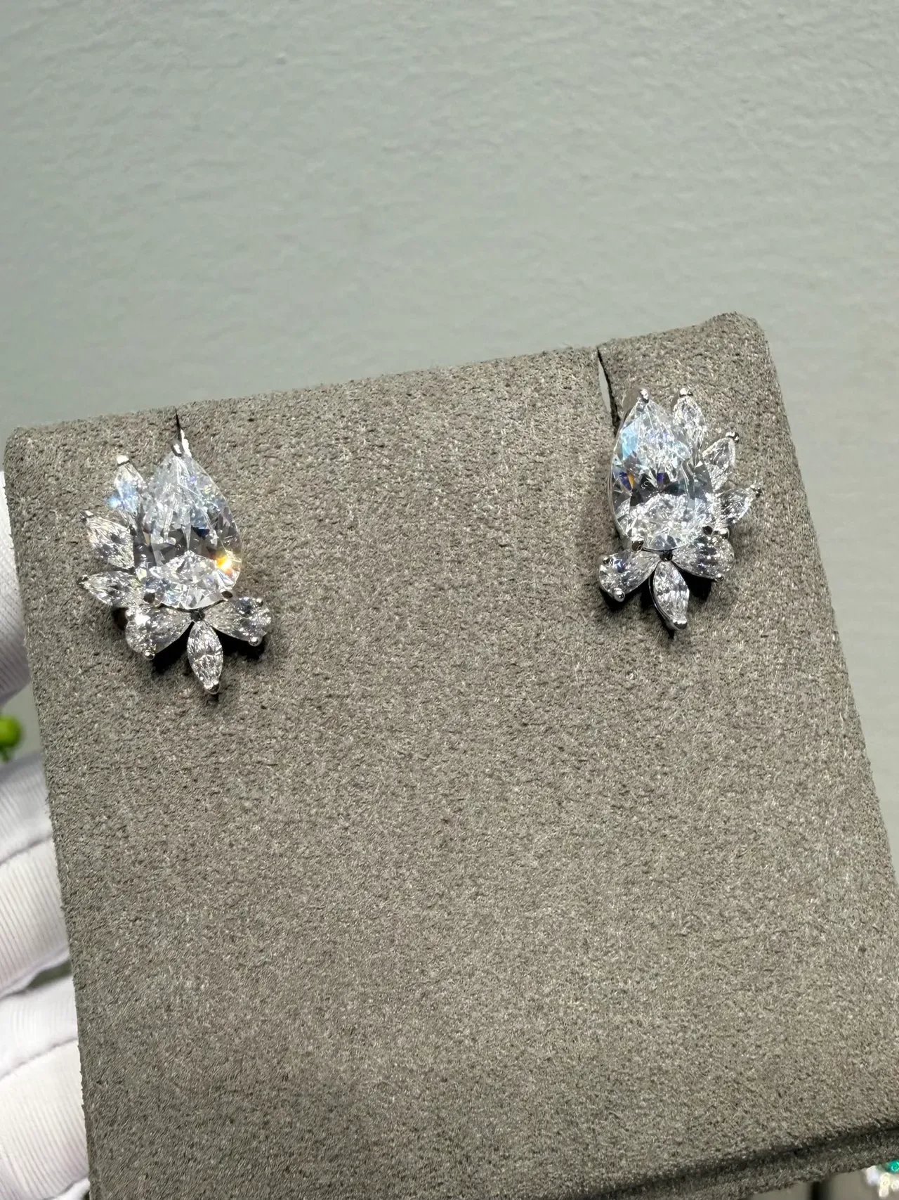 Pear-Cut Green Gemstone Floral Halo Earrings 9