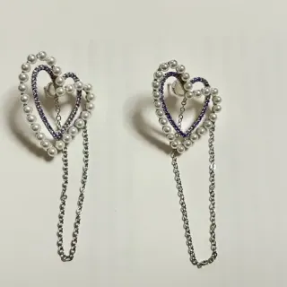 Pearl and Purple Crystal Heart Frame Dangling Earrings