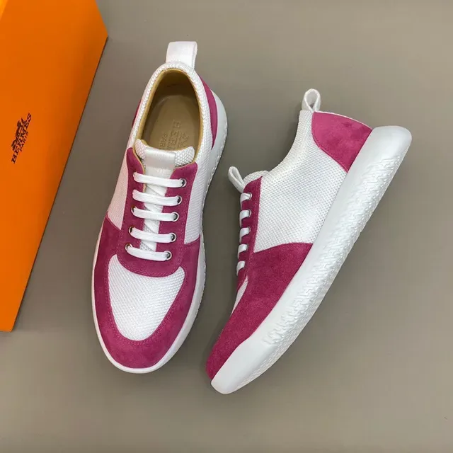Pink and White Mesh-Suede Panel Low-Top Lifestyle Sneaker 2