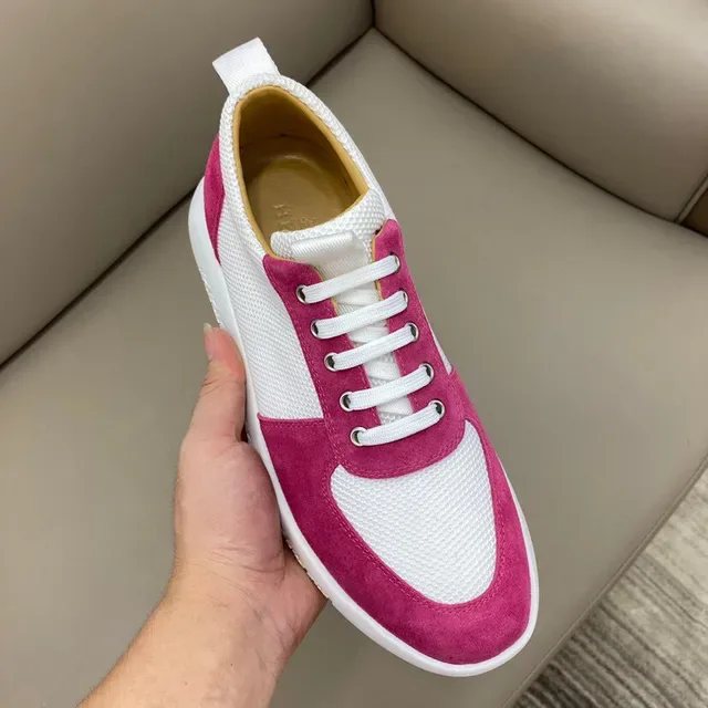 Pink and White Mesh-Suede Panel Low-Top Lifestyle Sneaker 5