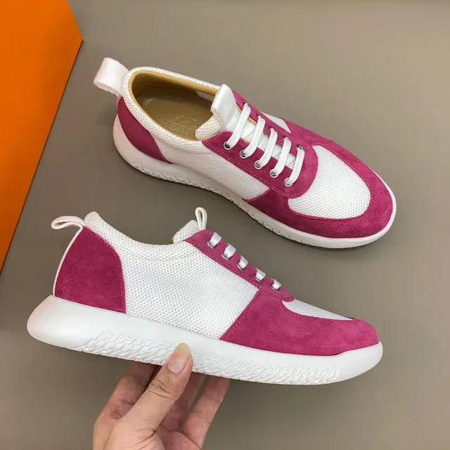 Pink and White Mesh-Suede Panel Low-Top Lifestyle Sneaker 7
