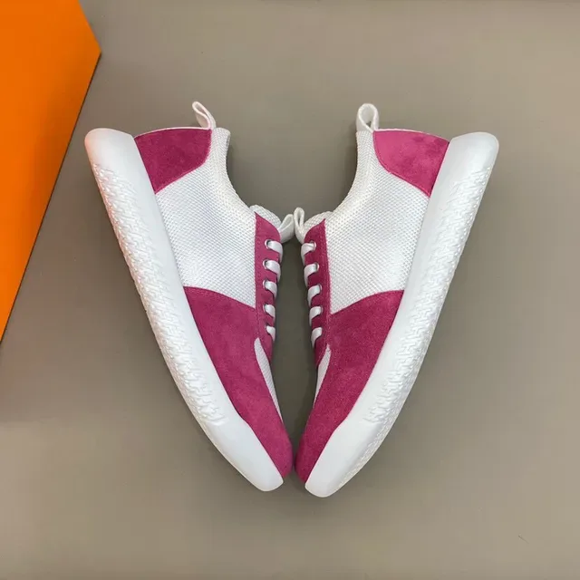 Pink and White Mesh-Suede Panel Low-Top Lifestyle Sneaker 8