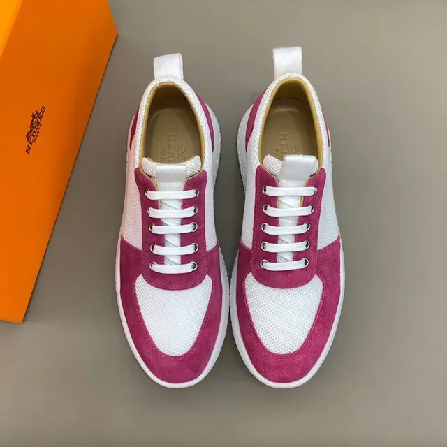 Pink and White Mesh-Suede Panel Low-Top Lifestyle Sneaker 9