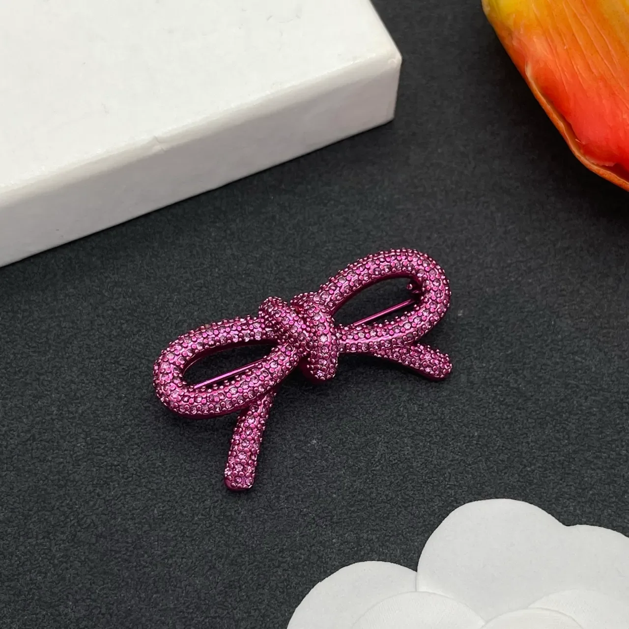 Pink Bow-Shaped Pavé-Crystal Encrusted Brooch 7