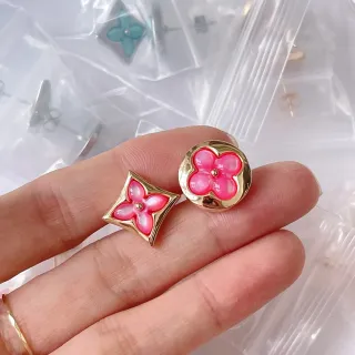 Pink Floral Gold-Tone Stud Earrings