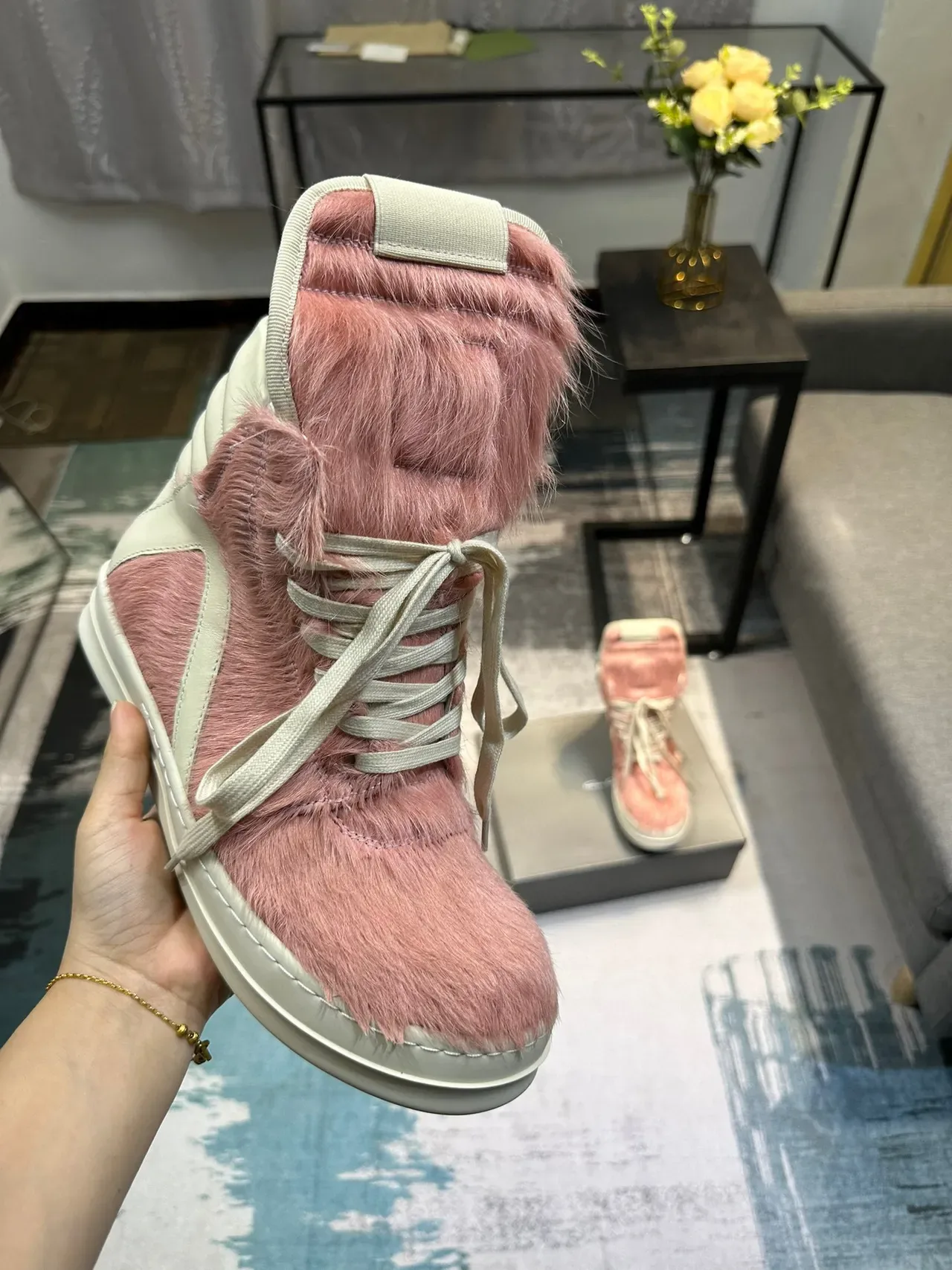 Pink Fur-Paneled High-Top Sneaker 2