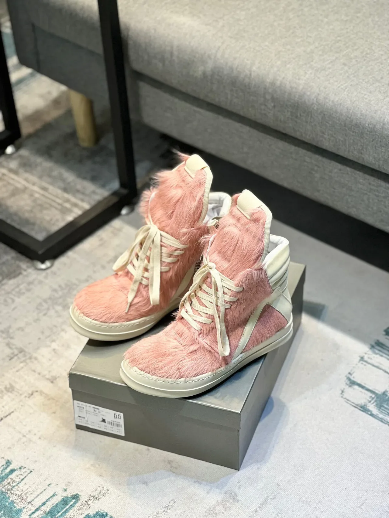 Pink Fur-Paneled High-Top Sneaker 7