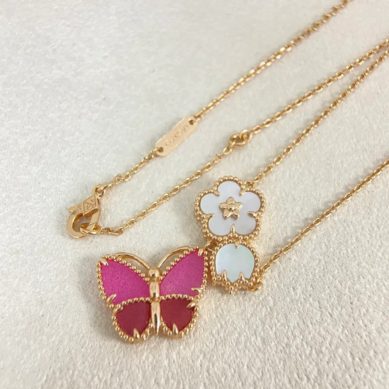 Pink Gold Beaded Bezel Enamel Butterfly Jewelry 5