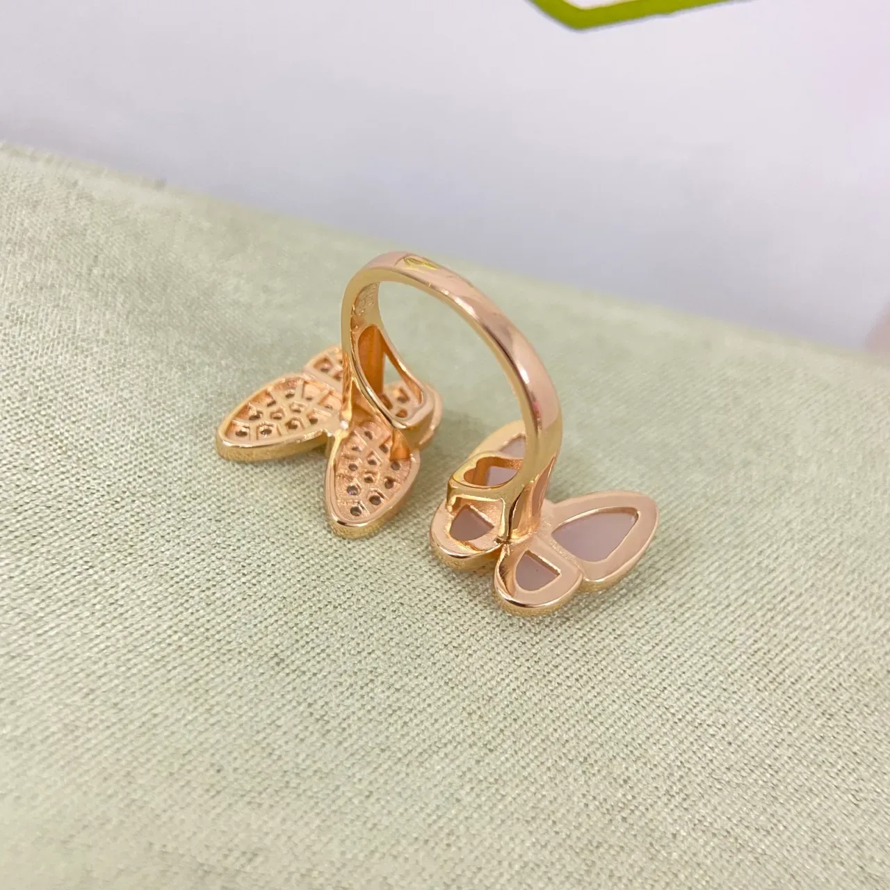 Pink Gold Butterfly Silhouette Pavé Crystal Wings Ring 3