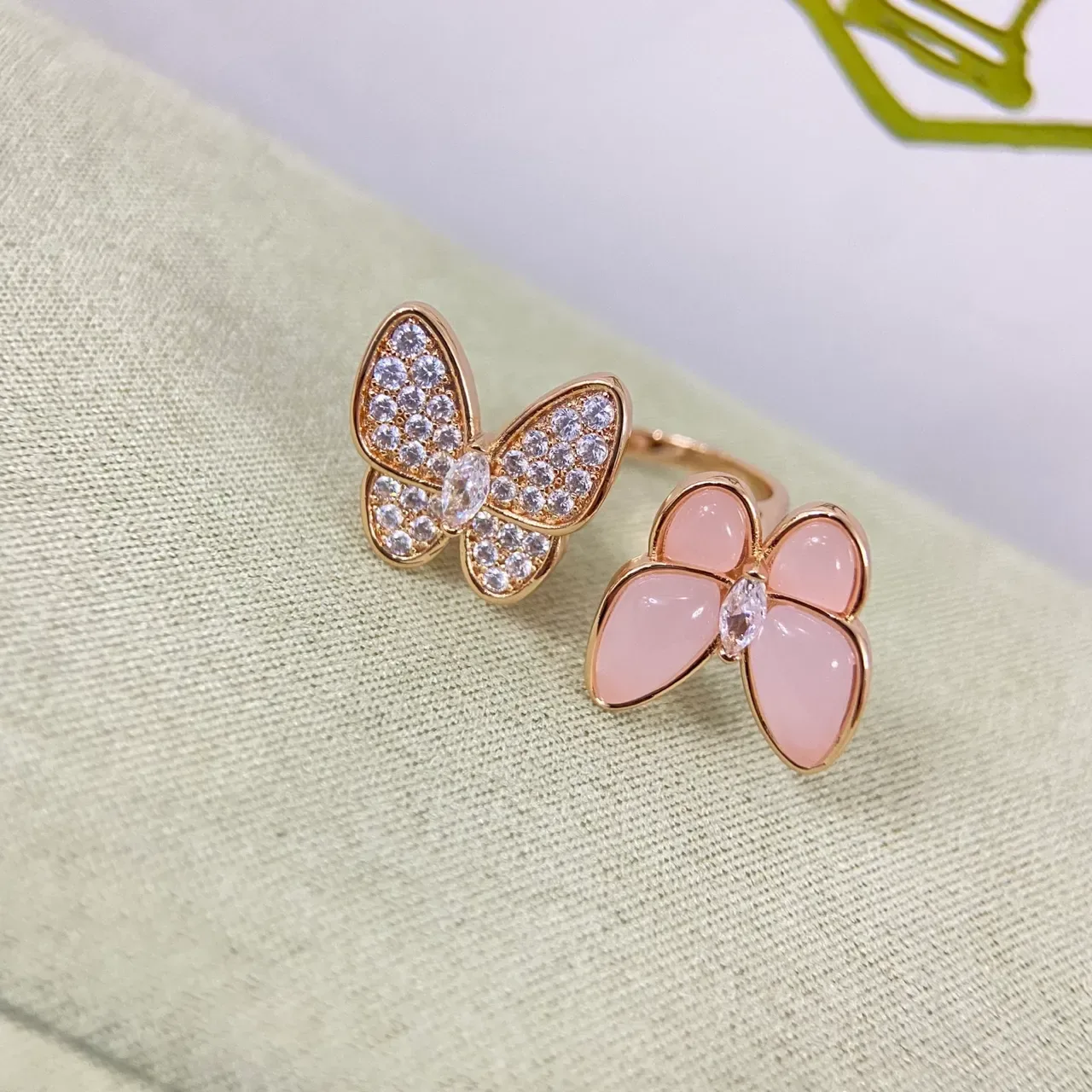 Pink Gold Butterfly Silhouette Pavé Crystal Wings Ring 4