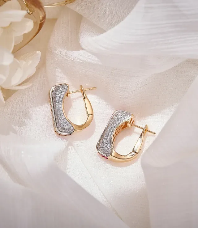 Pink Gold Channel-Set Baguette Rubies Pavé Diamond Borders Earrings 6