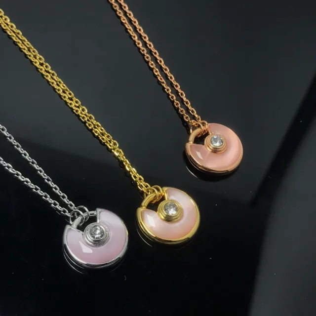 Pink Gold Crescent-Shaped Pendant Cat's-Eye Iridescent Stone Necklace 2