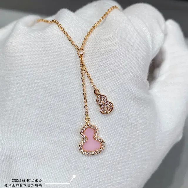 Pink Gold Double Gourd Silhouette Pavé Crystal Setting Necklace 8