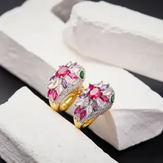 Pink Gold Floral Motif Multi-Stone Cluster Ring