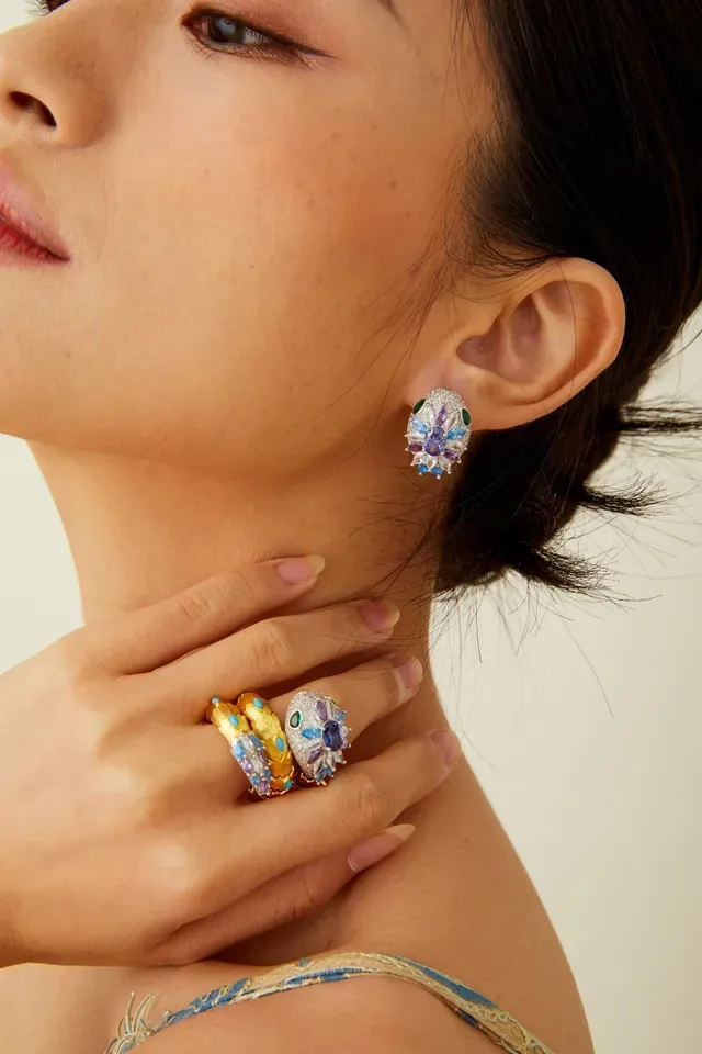 Pink Gold Floral Motif Multi-Stone Cluster Ring 5