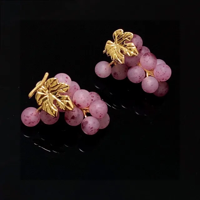 Pink Gold Matte Bead Texture Floral Accent Earrings 2