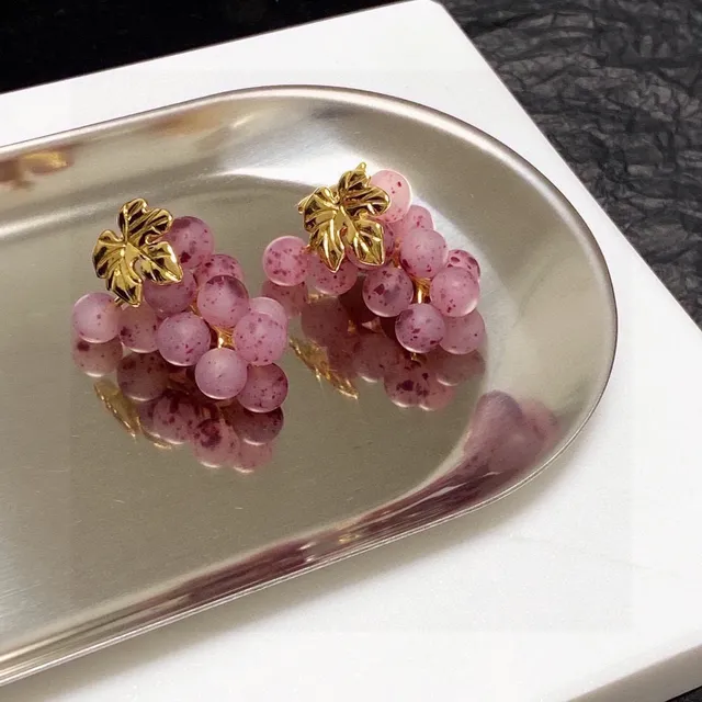 Pink Gold Matte Bead Texture Floral Accent Earrings 4